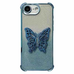 For iPhone 16e Electroplated Glitter 3D Butterfly Four-corner Shockproof TPU Phone Case(Gradient Blue)