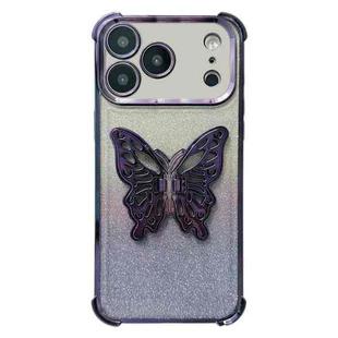 For iPhone 17 Pro Electroplated Glitter 3D Butterfly Four-corner Shockproof TPU Phone Case(Gradient Purple)