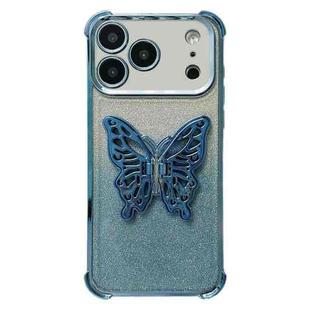 For iPhone 17 Pro Max Electroplated Glitter 3D Butterfly Four-corner Shockproof TPU Phone Case(Gradient Blue)