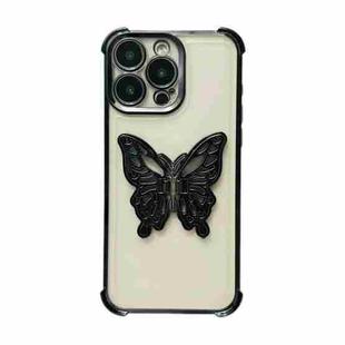 For iPhone 15 Pro Max Electrpolated 3D Butterfly Holder TPU Phone Case(Black)