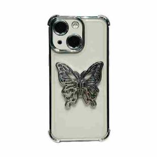 For iPhone 15 Electrpolated 3D Butterfly Holder TPU Phone Case(Silver)
