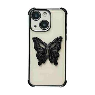 For iPhone 14 Plus Electrpolated 3D Butterfly Holder TPU Phone Case(Black)