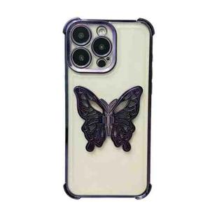 For iPhone 14 Pro Electrpolated 3D Butterfly Holder TPU Phone Case(Purple)