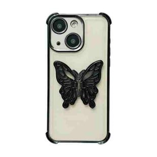 For iPhone 14 Electrpolated 3D Butterfly Holder TPU Phone Case(Black)