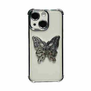 For iPhone 14 Electrpolated 3D Butterfly Holder TPU Phone Case(Silver)