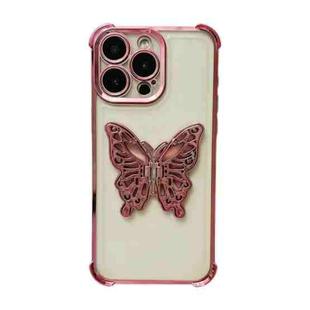 For iPhone 13 Pro Electrpolated 3D Butterfly Holder TPU Phone Case(Pink)