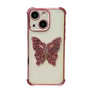 For iPhone 13 Electrpolated 3D Butterfly Holder TPU Phone Case(Pink)