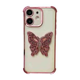For iPhone 12 Electrpolated 3D Butterfly Holder TPU Phone Case(Pink)