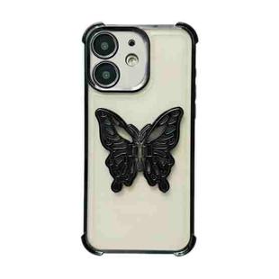 For iPhone 12 Electrpolated 3D Butterfly Holder TPU Phone Case(Black)