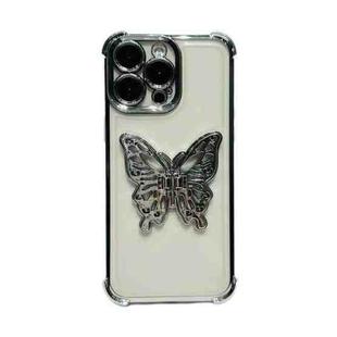 For iPhone 12 Pro Max Electrpolated 3D Butterfly Holder TPU Phone Case(Silver)