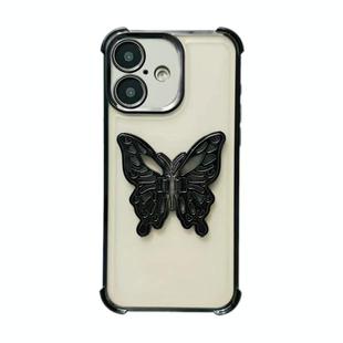 For iPhone 16 Electrpolated 3D Butterfly Holder TPU Phone Case(Black)