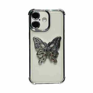 For iPhone 16 Electrpolated 3D Butterfly Holder TPU Phone Case(Silver)