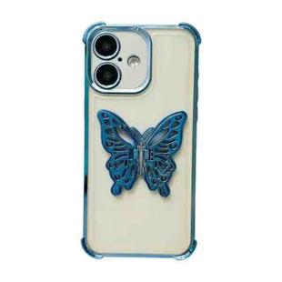 For iPhone 16 Plus Electrpolated 3D Butterfly Holder TPU Phone Case(Blue)