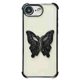 For iPhone 16e Electrpolated 3D Butterfly Holder TPU Phone Case(Black)
