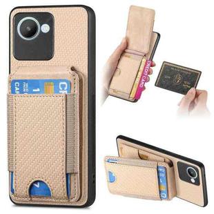 For Realme C30S Carbon Fiber Vertical Flip Wallet Stand Phone Case(Khaki)