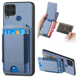 For Realme C15 Carbon Fiber Vertical Flip Wallet Stand Phone Case(Blue)