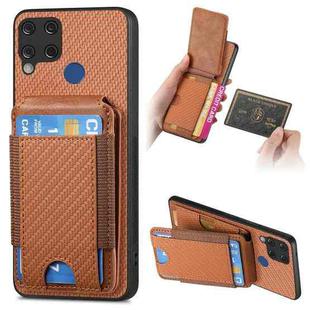 For Realme C15 Carbon Fiber Vertical Flip Wallet Stand Phone Case(Brown)
