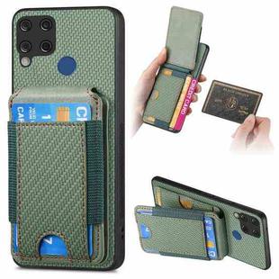 For Realme C15 Carbon Fiber Vertical Flip Wallet Stand Phone Case(Green)