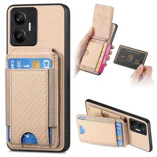 For Realme C55 Carbon Fiber Vertical Flip Wallet Stand Phone Case(Khaki)