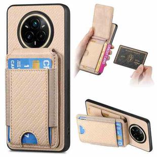For Realme 14 Pro+ Carbon Fiber Vertical Flip Wallet Stand Phone Case(Khaki)
