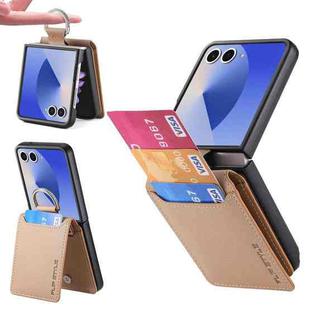 For Samsung Galaxy Z Flip7 5G Litchi Texture Leather Ring Wallet Phone Case(Khaki)