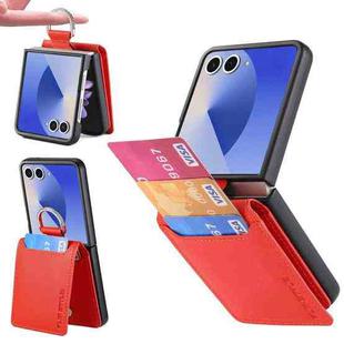 For Samsung Galaxy Z Flip7 5G Litchi Texture Leather Ring Wallet Phone Case(Orange)