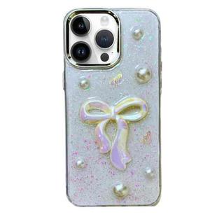 For iPhone 14 Pro 3D Bow Pearl Love Flower TPU Phone Case(Pearl Bow)