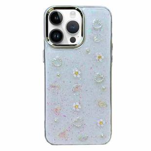 For iPhone 14 Pro 3D Bow Pearl Love Flower TPU Phone Case(Butterfly Love Flowers)