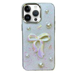 For iPhone 14 Pro Max 3D Bow Pearl Love Flower TPU Phone Case(Pearl Bow)
