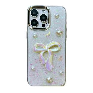 For iPhone 16 3D Bow Pearl Love Flower TPU Phone Case(Pearl Bow)