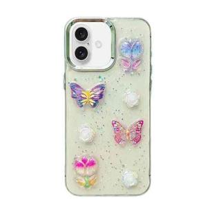 For iPhone 16 Plus 3D Colorful Crystal Butterfly TPU Phone Case(Butterful Flowers)