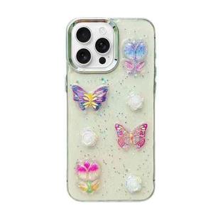 For iPhone 16 Pro Max 3D Colorful Crystal Butterfly TPU Phone Case(Butterful Flowers)