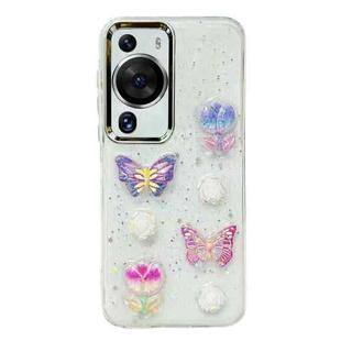 For Huawei P60 / 60 Pro 3D Colorful Crystal Butterfly TPU Phone Case(Buterfly Flowers)