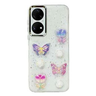 For Huawei P50 Pro 3D Colorful Crystal Butterfly TPU Phone Case(Buterfly Flowers)