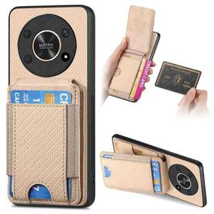 For Honor X30 / X9 5G Carbon Fiber Vertical Flip Wallet Stand Phone Case(Khaki)