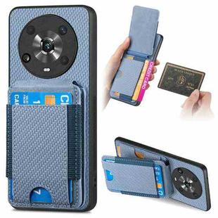 For Honor Magic4 Pro Carbon Fiber Vertical Flip Wallet Stand Phone Case(Blue)