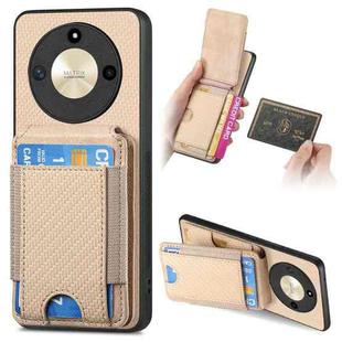 For Honor X50 5G Carbon Fiber Vertical Flip Wallet Stand Phone Case(Khaki)