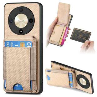 For Honor X9b Carbon Fiber Vertical Flip Wallet Stand Phone Case(Khaki)