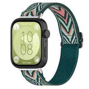 For Huawei Watch Fit 3 Ethnic Style Elastic Nylon Watch Band(Green Arrow)