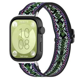 For Huawei Watch Fit 3 Ethnic Style Elastic Nylon Watch Band(Green Purple)