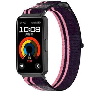For Huawei Band 9 Loop Nylon Hook and Loop Fastener Watch Band(Pink Purple)