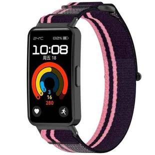 For Huawei Band 8 NFC Loop Nylon Hook and Loop Fastener Watch Band(Pink Purple)