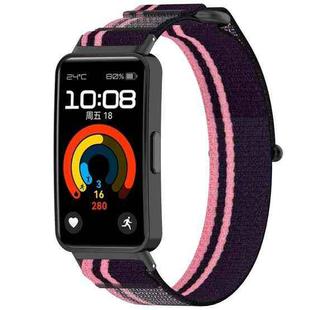 For Huawei Band 8 Loop Nylon Hook and Loop Fastener Watch Band(Pink Purple)