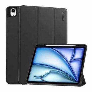 For iPad Air 13 2024 ENKAY Tri-fold Custer Texture TPU Leather Smart Tablet Case with Pen Slot(Black)