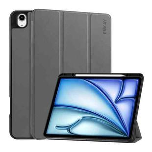 For iPad Air 13 2024 ENKAY Tri-fold Custer Texture TPU Leather Smart Tablet Case with Pen Slot(Grey)