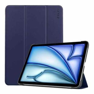 For iPad Air 13 2024 ENKAY Tri-fold Custer Texture Platic Leather Smart Tablet Case(Dark Blue)