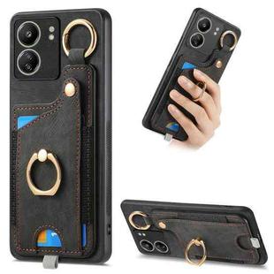 For Redmi 13C Retro Skin-feel Ring Card Bag Phone Case with Hang Loop(Black)