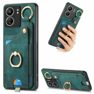 For Redmi 13C Retro Skin-feel Ring Card Bag Phone Case with Hang Loop(Green)