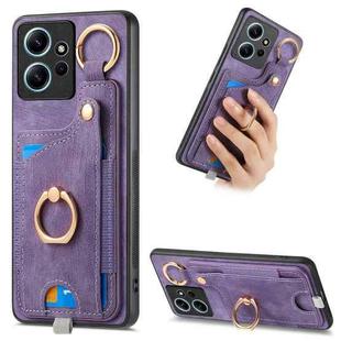 For Redmi Note 12 4G Retro Skin-feel Ring Card Bag Phone Case with Hang Loop(Purple)