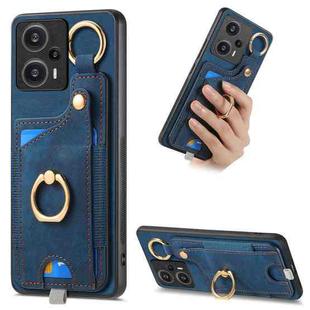 For Redmi Note 12 Turbo Retro Skin-feel Ring Card Bag Phone Case with Hang Loop(Blue)